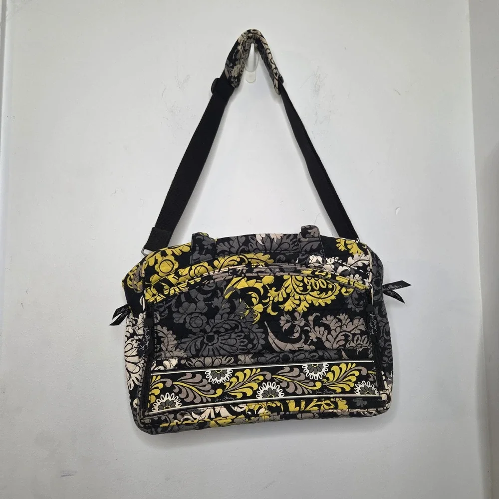 Vera Bradley Provencal Quilted Cotton Laptop Messenger Bag Yellow Grey Floral